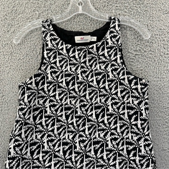 Vineyard Vines Allover Palm Cisco Swing Dress Black White 100% Linen Women's 00 - Picture 2 of 9